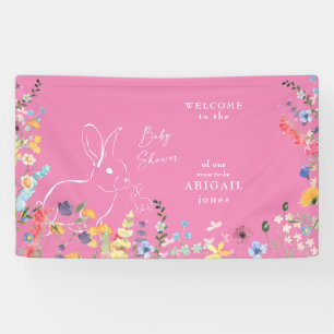White Rabbit Pink Wildflowers Baby Shower  Banner