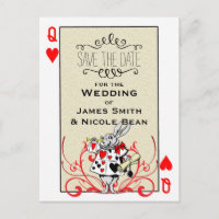White Rabbit Queen of Hearts Wonderland Save Date