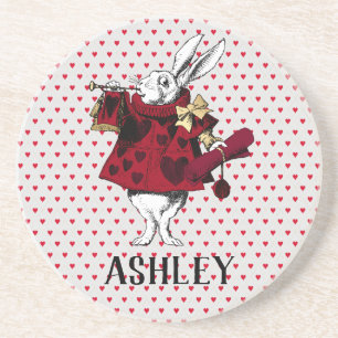 White Rabbit Queens Garb Personalised  Coaster