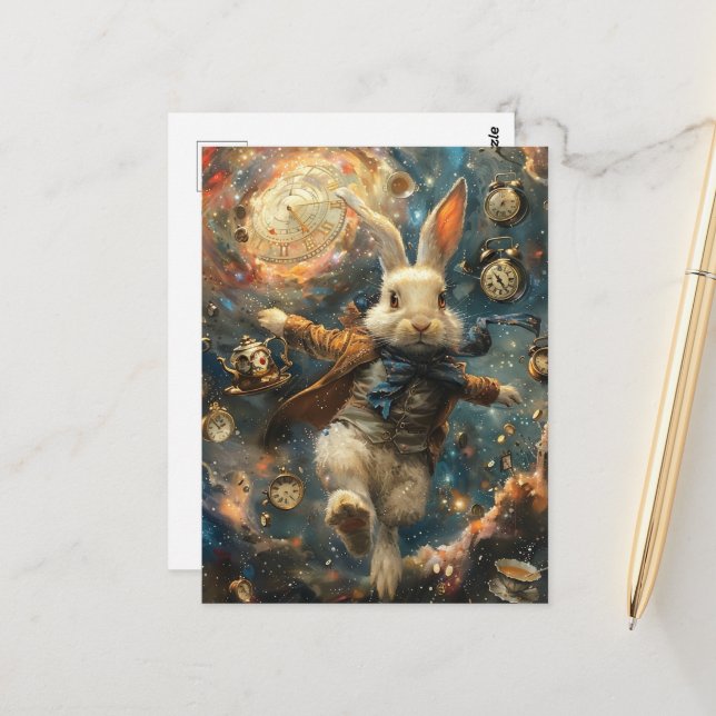 White Rabbit Running Late Postcard (Front/Back In Situ)