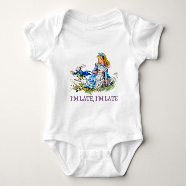 White Rabbit Rushes by Alice, "i'm Late, I'm Late" Baby Bodysuit (Front)