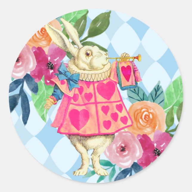 White Rabbit Story Tale Unmerry Birthday Party Classic Round Sticker (Front)