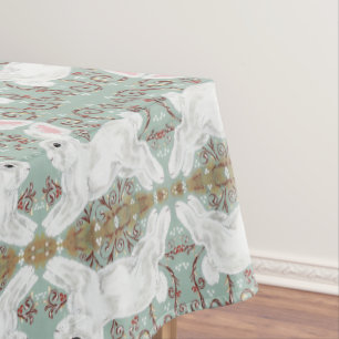 White Rabbit Tablecloth Christmas Berry Soft Green