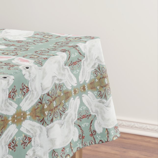 White Rabbit Tablecloth Christmas Berry Soft Green (In Situ)