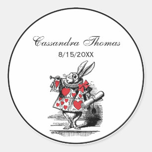 White Rabbit Trumpeter Alice Adv in Wonderland Classic Round Sticker