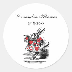 White Rabbit Trumpeter Alice Adv in Wonderland Classic Round Sticker