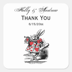 White Rabbit Trumpeter Alice Adv in Wonderland Square Sticker