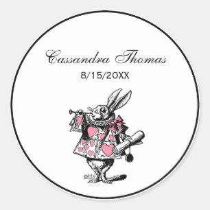 White Rabbit Trumpeter Alice Adv Wonderland Pink Classic Round Sticker
