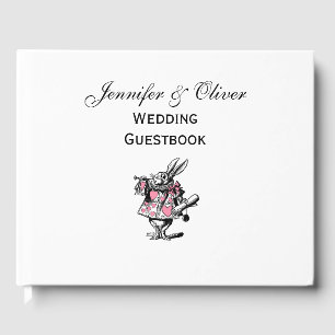 White Rabbit Trumpeter Alice Adv Wonderland Pink Guest Book