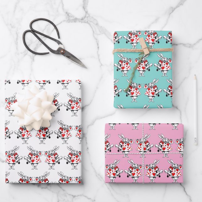 White Rabbit Trumpeter Alice in Wonderland DIY Col Wrapping Paper Sheet (Front)