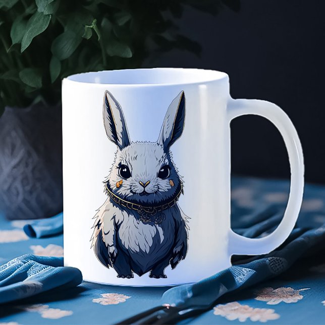 White rabbit with big eyes standing on two feet  coffee mug (Creator Uploaded)