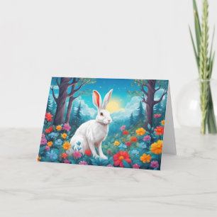 White Rabbit with Forest Flowers Nature Holiday Card
