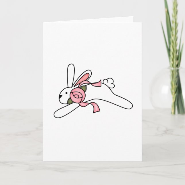 White Rabbit With Pink Ribbon Tshirts and Gifts Holiday Card (Front)