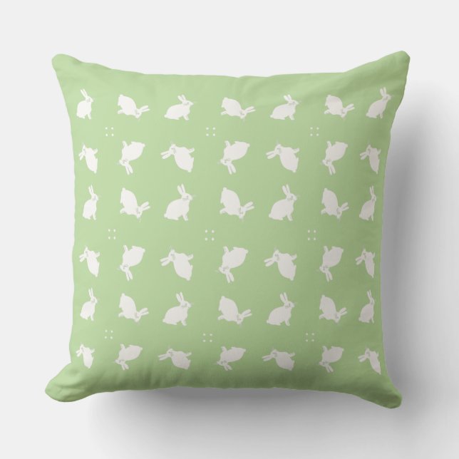 White rabbits bunny pattern outdoor pillow (Front)