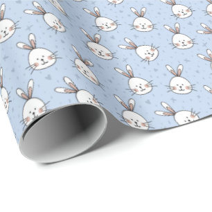 White Rabbits on Blue Gift Wrapping Paper Easter