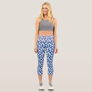 White rabbits pattern 01.bw Blue BG Capri Leggings