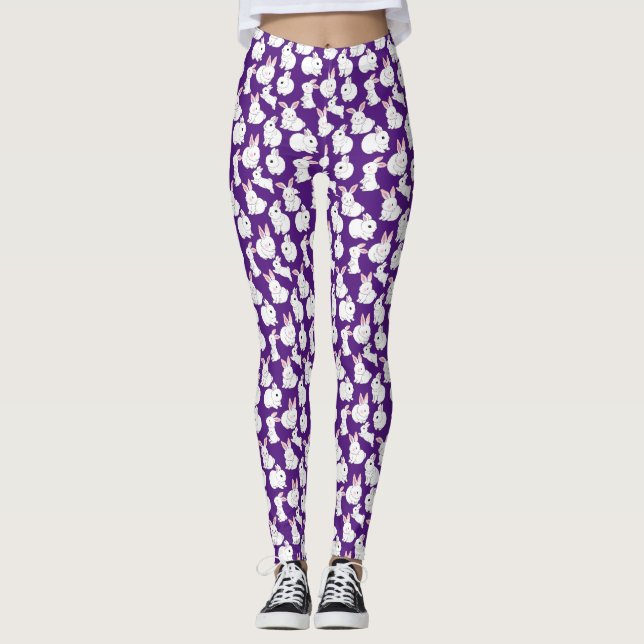 White rabbits pattern 01.bw D-Purple Leggings (Front)