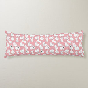 White rabbits pattern 01.bw LPink BG Body Cushion