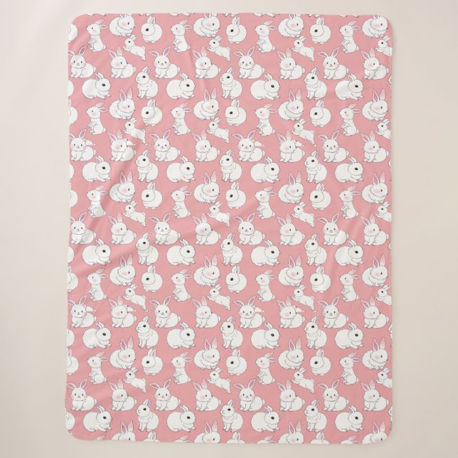 White rabbits pattern 01.bw LPink BG Sherpa Blanket (Front)