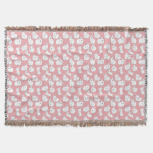 White rabbits pattern 01.bw LPink BG Throw Blanket