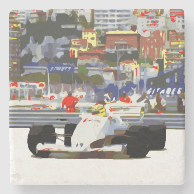 WHITE RACE CAR - City Circuit Stone Coaster (Front)