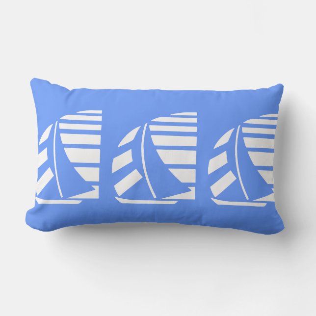 White Racing Boats on Light Blue Throw Pillow (Front)