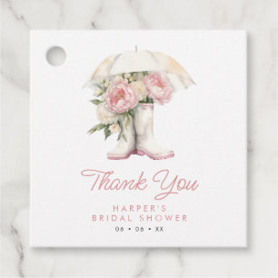 White Rain Boots & Pink Peonies Bridal Shower Favour Tags