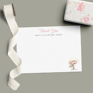 White Rain Boots & Pink Peonies Flat Bridal Shower Thank You Card