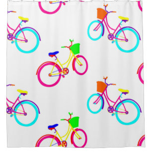 white rainbow bikes colourful bicycles shower curtain