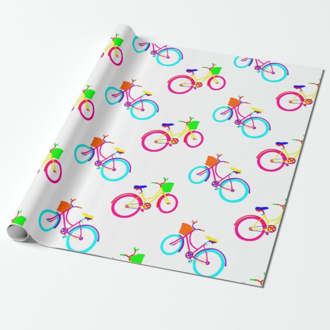 white rainbow bikes colourful bicycles wrapping paper (Unrolled)