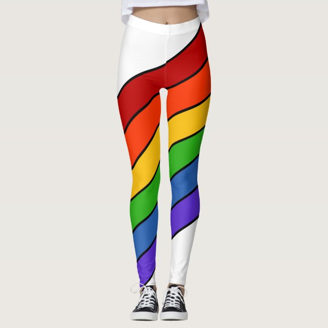 White Rainbow Striped Leggings (Front)