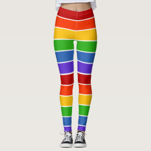 White rainbow striped leggings