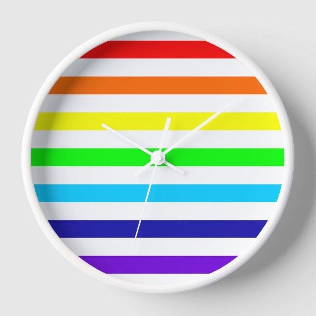 White Rainbow Stripes Clock (Front)