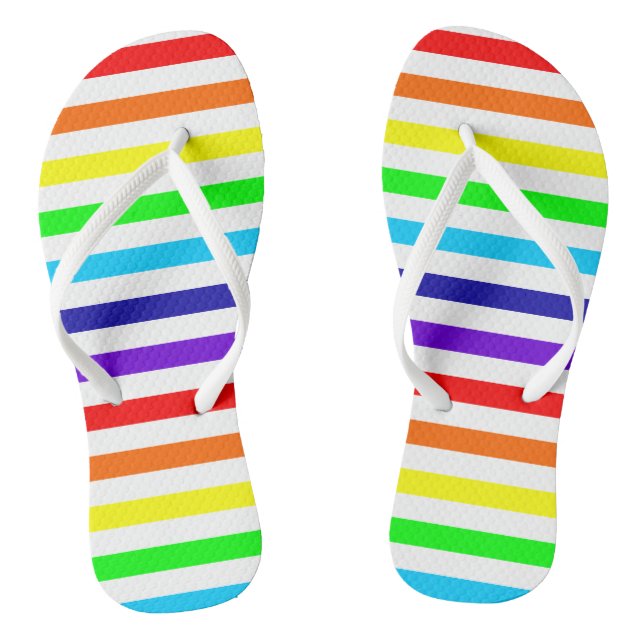 White Rainbow Stripes Flip Flops (Footbed)