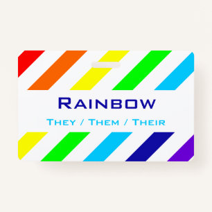 White Rainbow Stripes Name / Pronoun Badge ID Badge