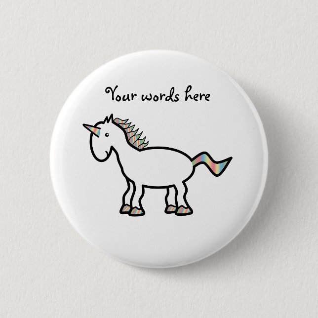 White rainbow unicorn 6 cm round badge (Front)