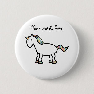 White rainbow unicorn 6 cm round badge