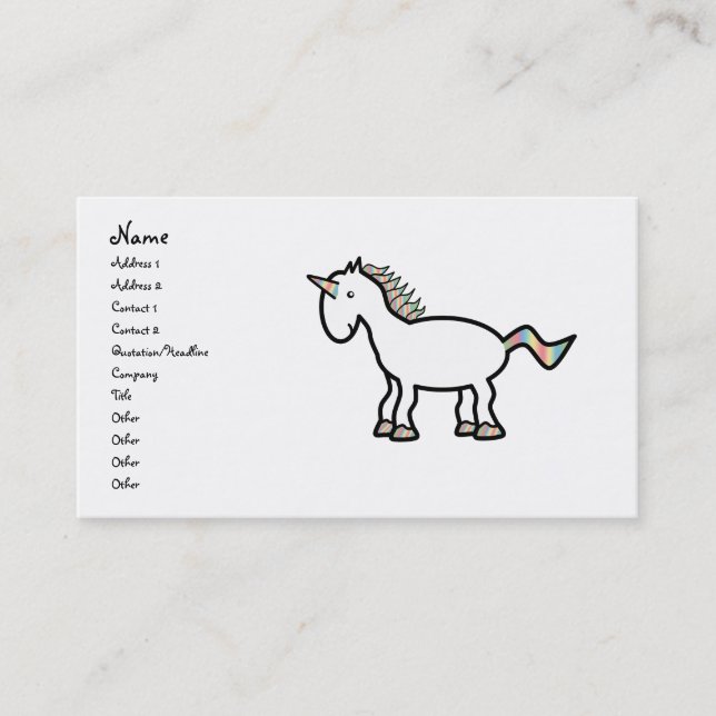 White rainbow unicorn business card (Front)