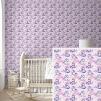White Rainbow Unicorns & Moon & Stars on Pink