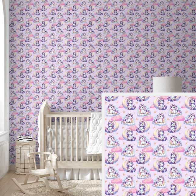 White Rainbow Unicorns & Moon & Stars on Pink  Wallpaper (Creator Uploaded)