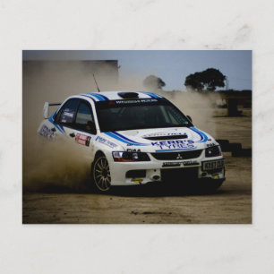White Rally Car Postcard