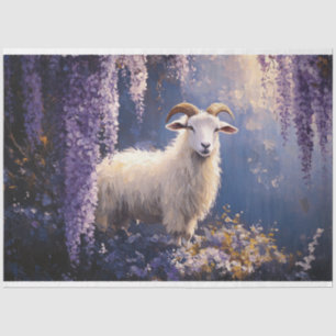 White Ram and Wisteria Flowers Decoupage Tissue Paper