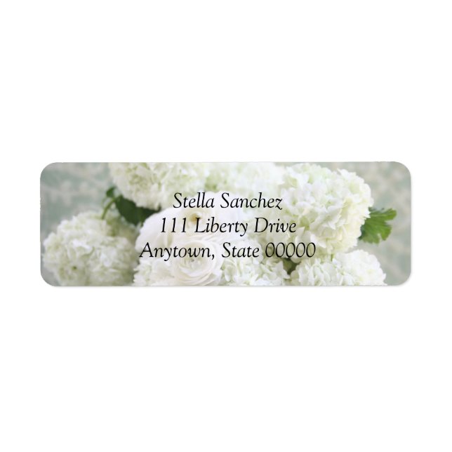 White ranunculus and hydrangeas address label return address label (Front)