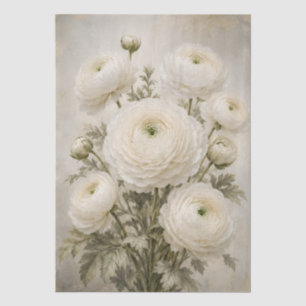 White Ranunculus Decoupage Paper Vintage Mood