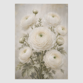White Ranunculus Decoupage Paper | Vintage Mood