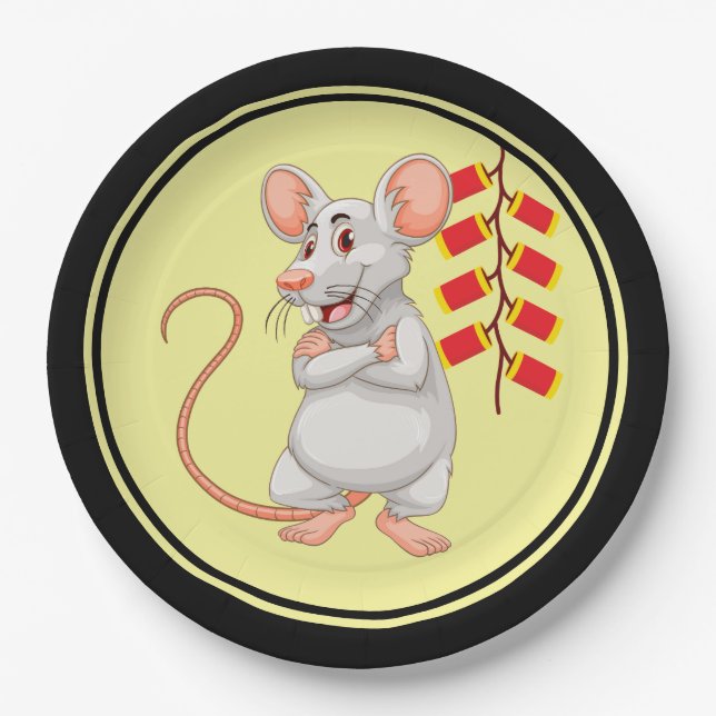 White Rat & Chinese Firecrackers Paper Plate (Front)