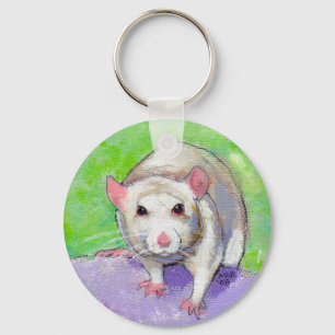 White rat cute colourful acrylic painting pet rats key ring