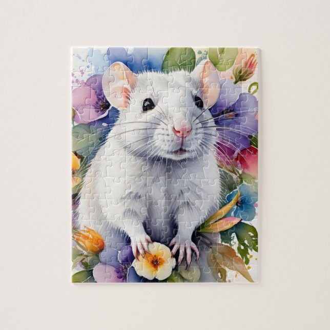 White Rat Mouse Family Pet Portrait Jigsaw Puzzle (Vertical)