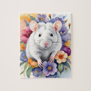 White Rat Mouse Family Pet Portrait Jigsaw Puzzle