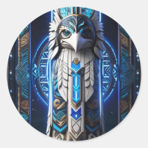 White Raven Blue Totem Classic Round Sticker